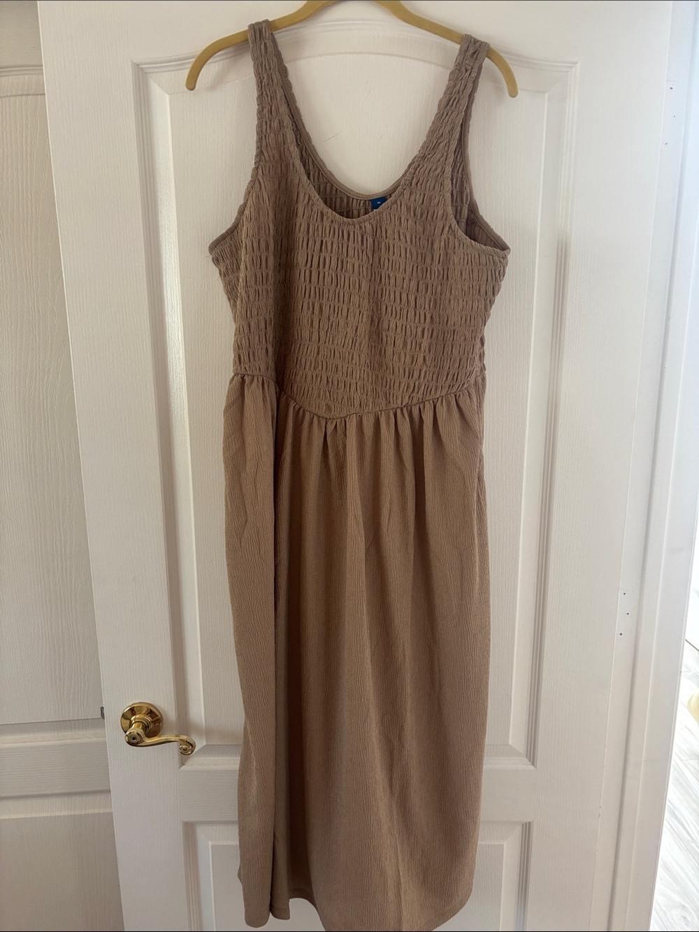 NWT OLD NAVY Smocked Textured Maxi/Midi Dress in Mocha Taupe SZ XL